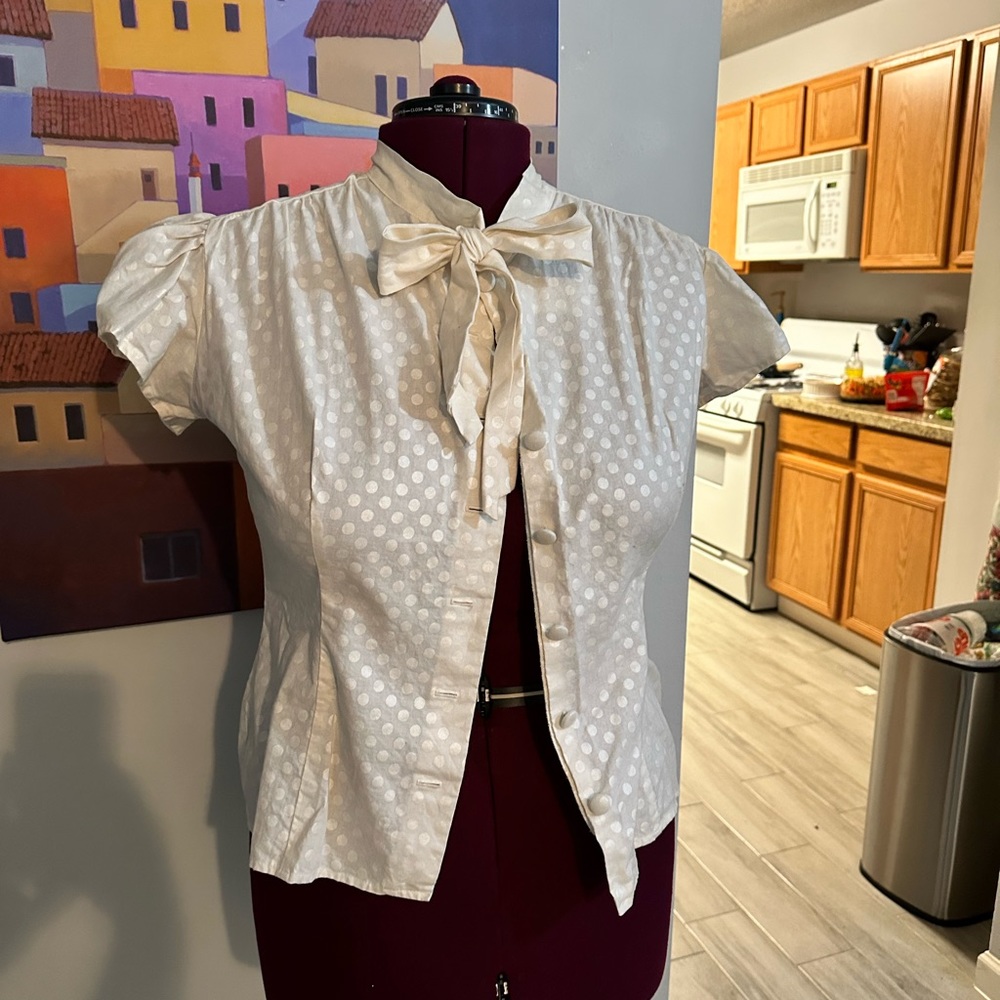 Heart of Haute Button Up Top with neck tie bow in Ivory